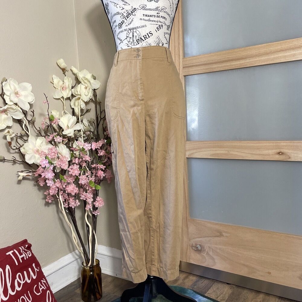 Talbots Womens Pants 10 Brown Supersoft Cargo Pants Ankle Crop Stretch Waist